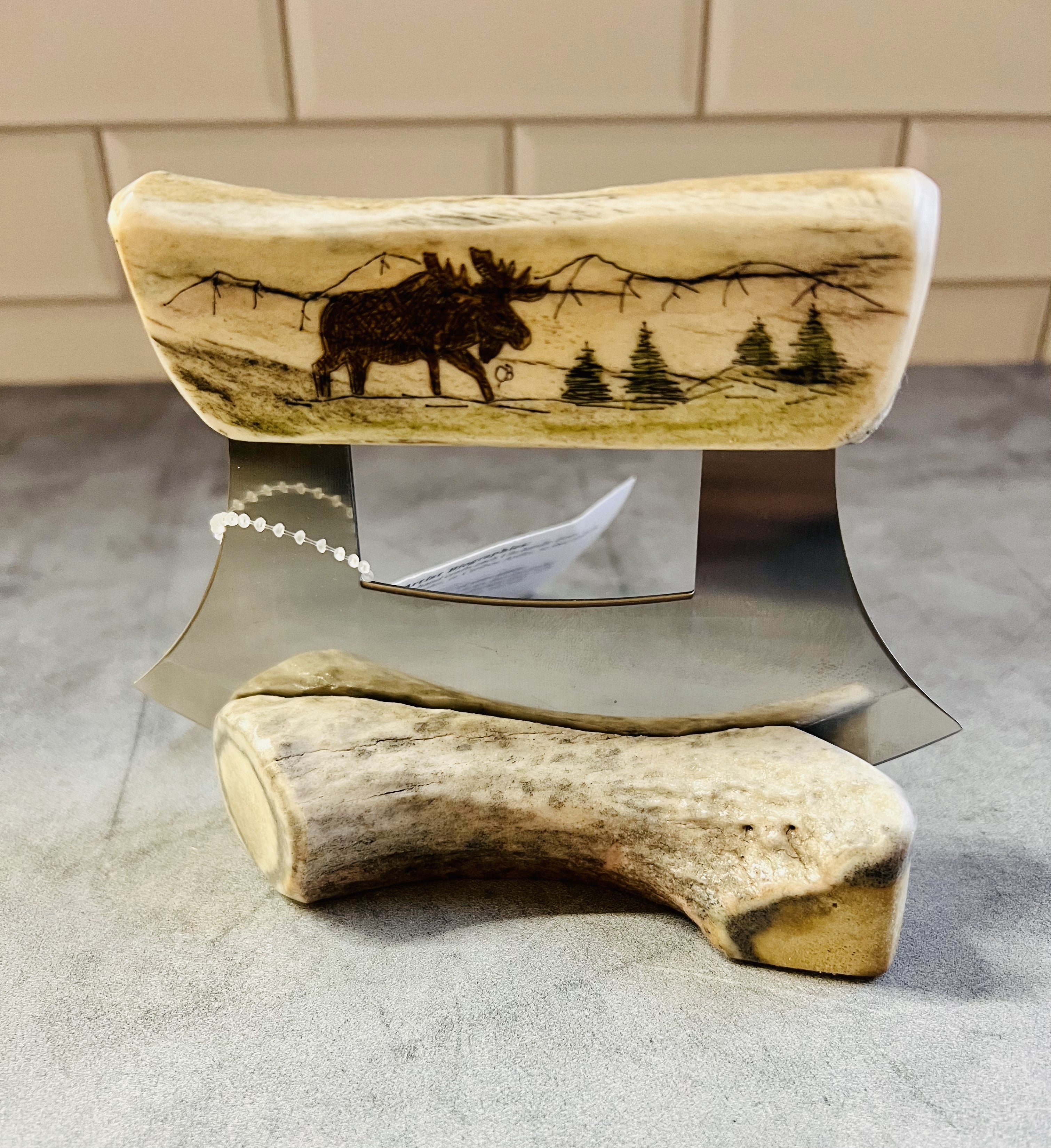 Alaska Scrimshaw Antler Ulu