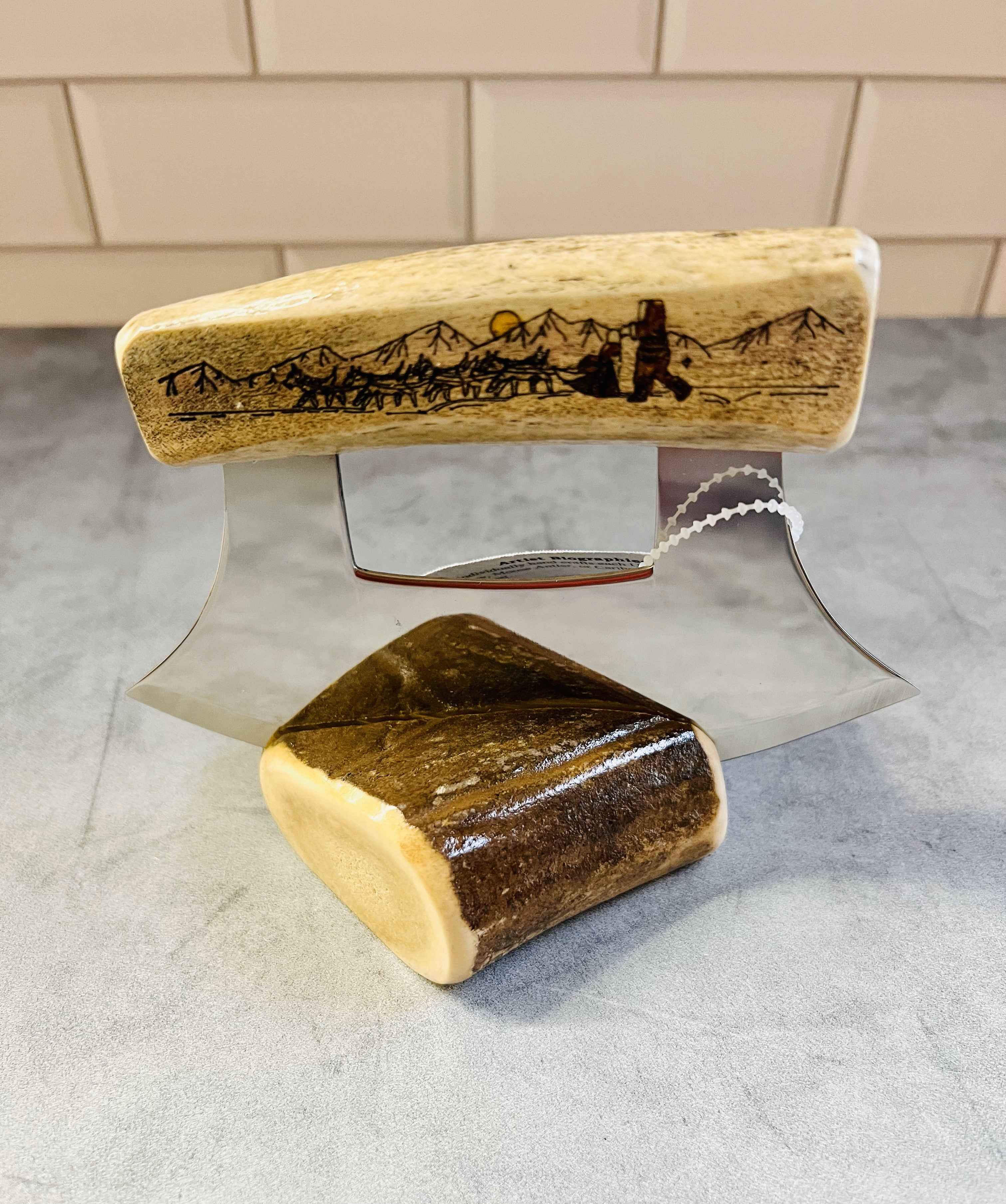 Alaska Scrimshaw Antler Ulu