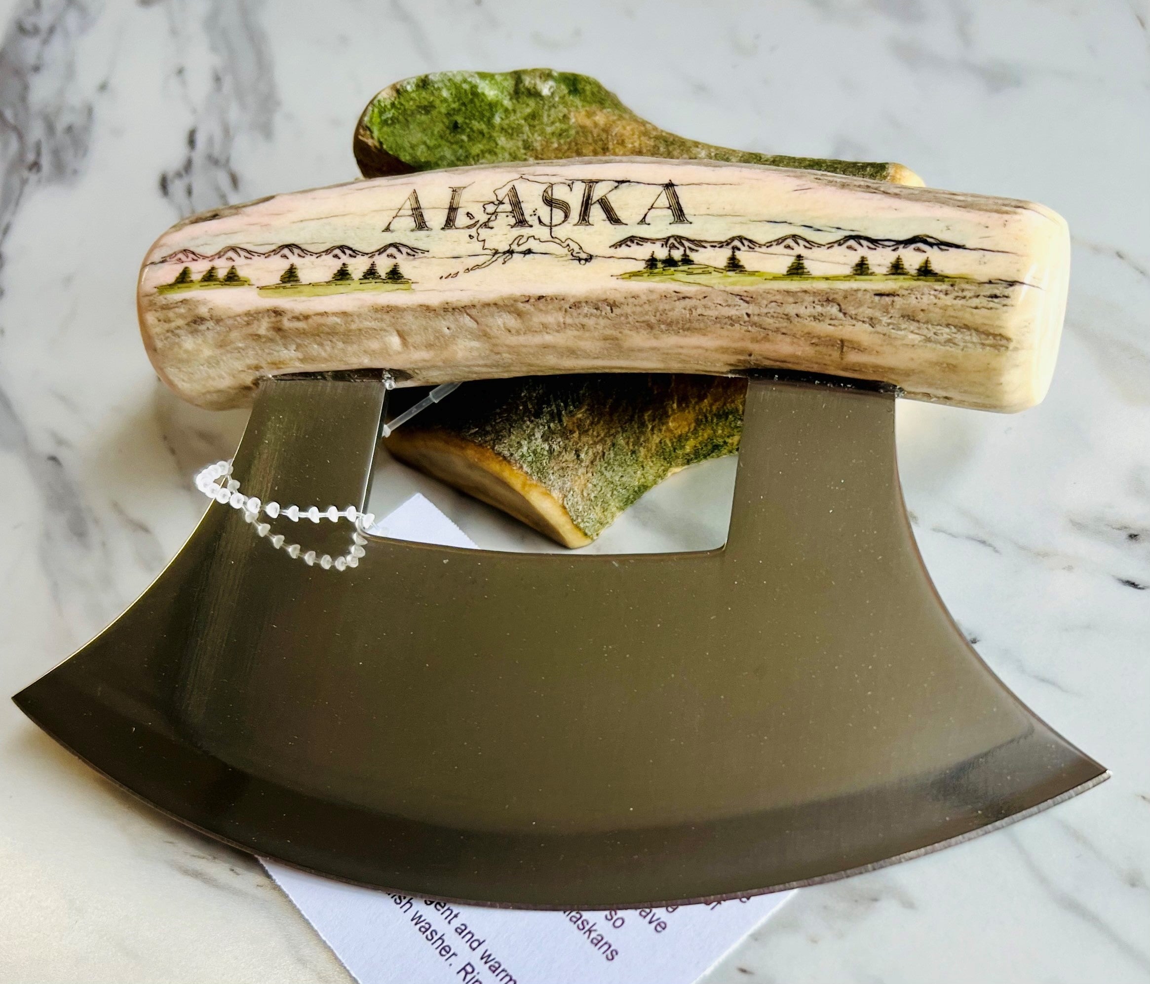 Alaska Scrimshaw Antler Ulu