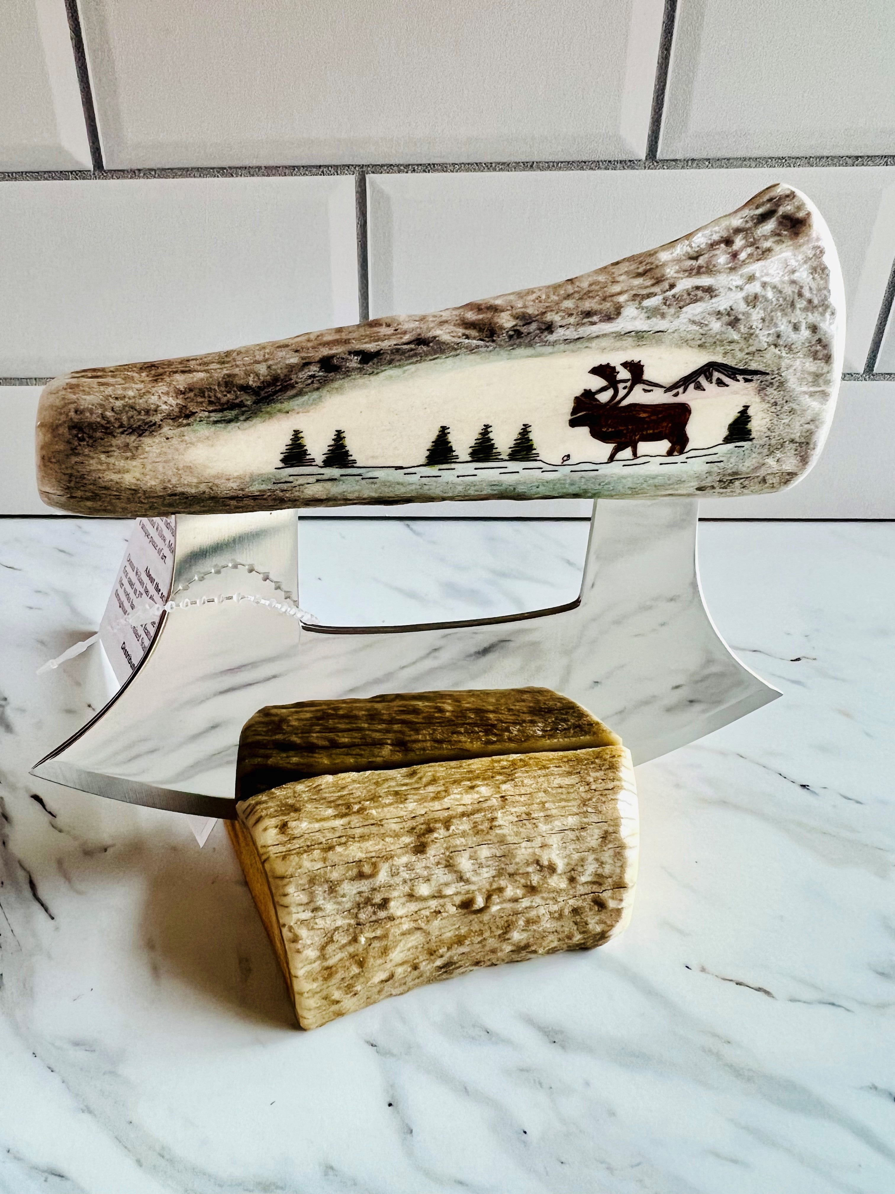 Alaska Scrimshaw Antler Ulu