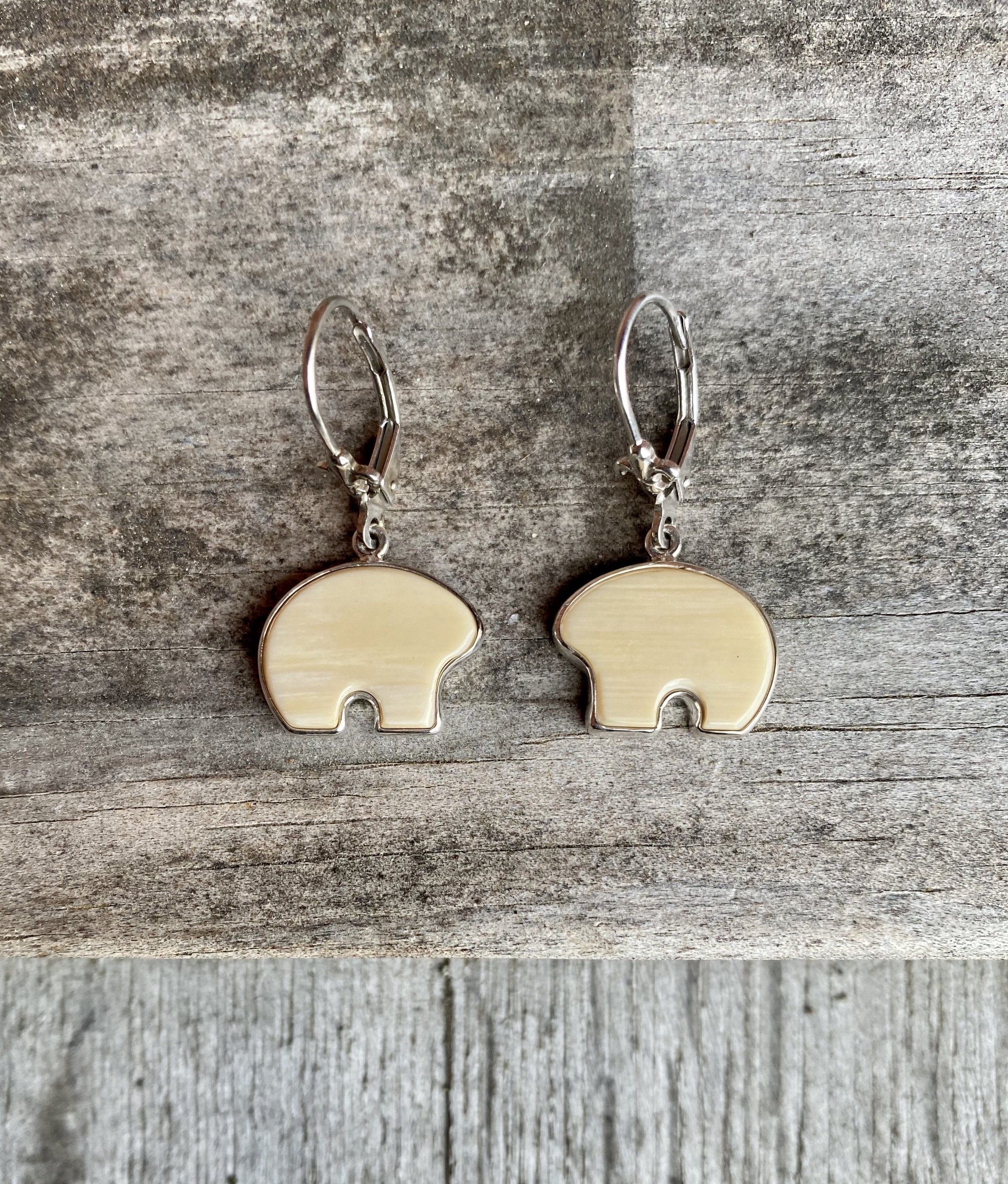 Mammoth Ivory Nanook (Bear) Lever Back Earrings